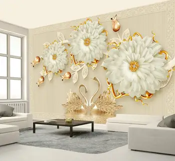 beibehang Kohandatud taustpildi home decor fresko 3d luksus ehted lilled luik romantiline TV taust seinast, seinamaal 3d tapeet foto