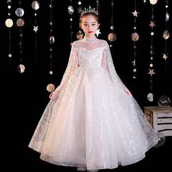 High-end Litrid Tüdrukud kleit valge Printsess Tülli Lapsed Tseremoonia Kleidid Pool Pulmad teen võistlused kõnniteed Õhtul pall Hommikumantlid