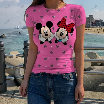 Lihtne Naiste T-särk Disney Minnie Mickey Mouse Prindi Tee Mood Suvel Lühikesed Varrukad Streetwear Naiste Riided, Vabaaja Tshirt